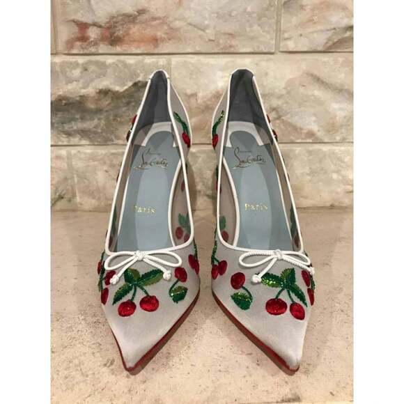 Christian Louboutin Cherrypump 100 White Red Cherry Bridal Shoe Pump Heel 39.5 - Picture 6 of 12
